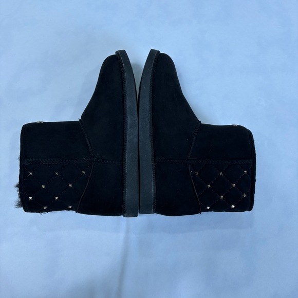 Juicy Couture Black Quilted Suede Fur‎ Lined Studded Boots Women's Size 7 - Picture 9 of 10